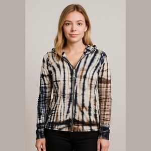 Pink Lotus Tie-Dye Hoodie Jacket Size Small Blue Brown White Zip Front Vintage